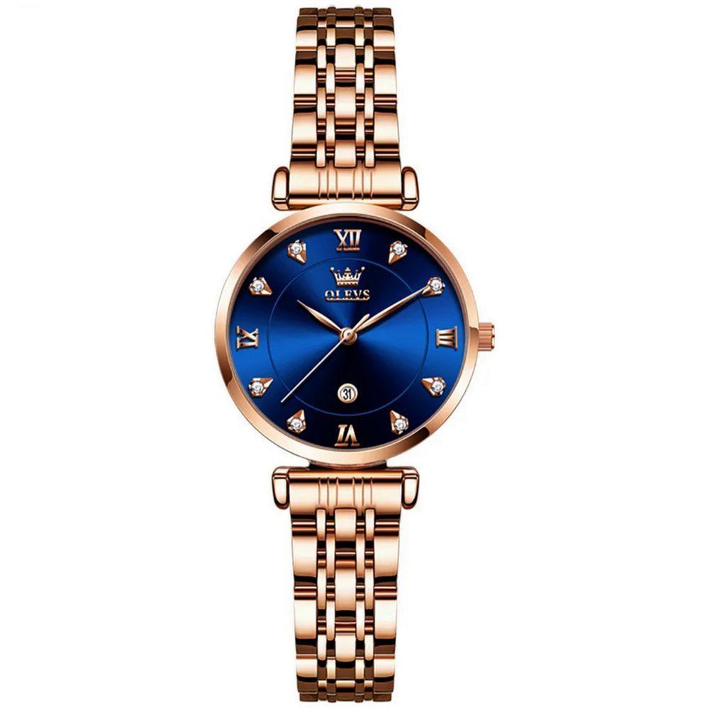 Relógio Feminino De Quartzo Dial Strass Pulseira De Aço Inoxidável A Prova D´agua Azul - 1