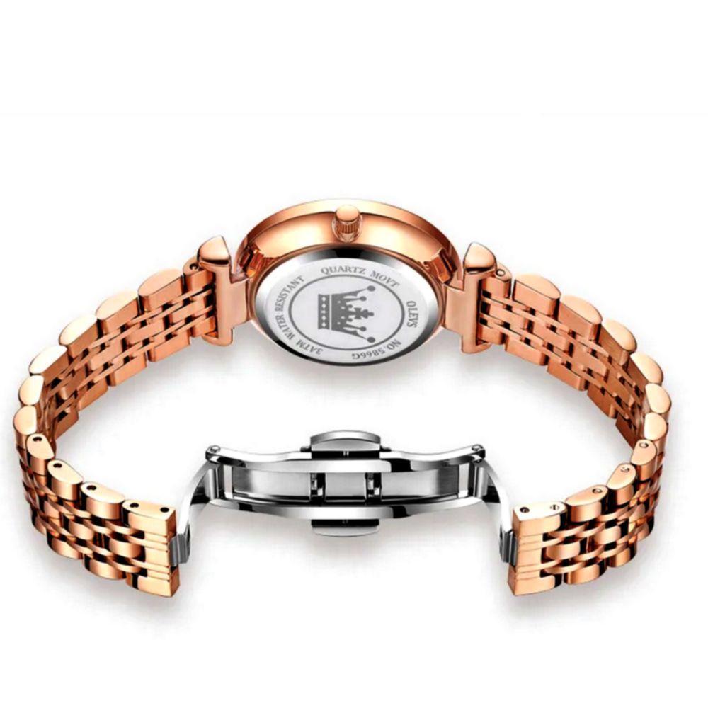 Relógio Feminino De Quartzo Dial Strass Pulseira De Aço Inoxidável A Prova D´agua Azul - 2