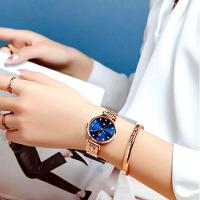 Relógio Feminino De Quartzo Dial Strass Pulseira De Aço Inoxidável A Prova D´agua Azul - 3