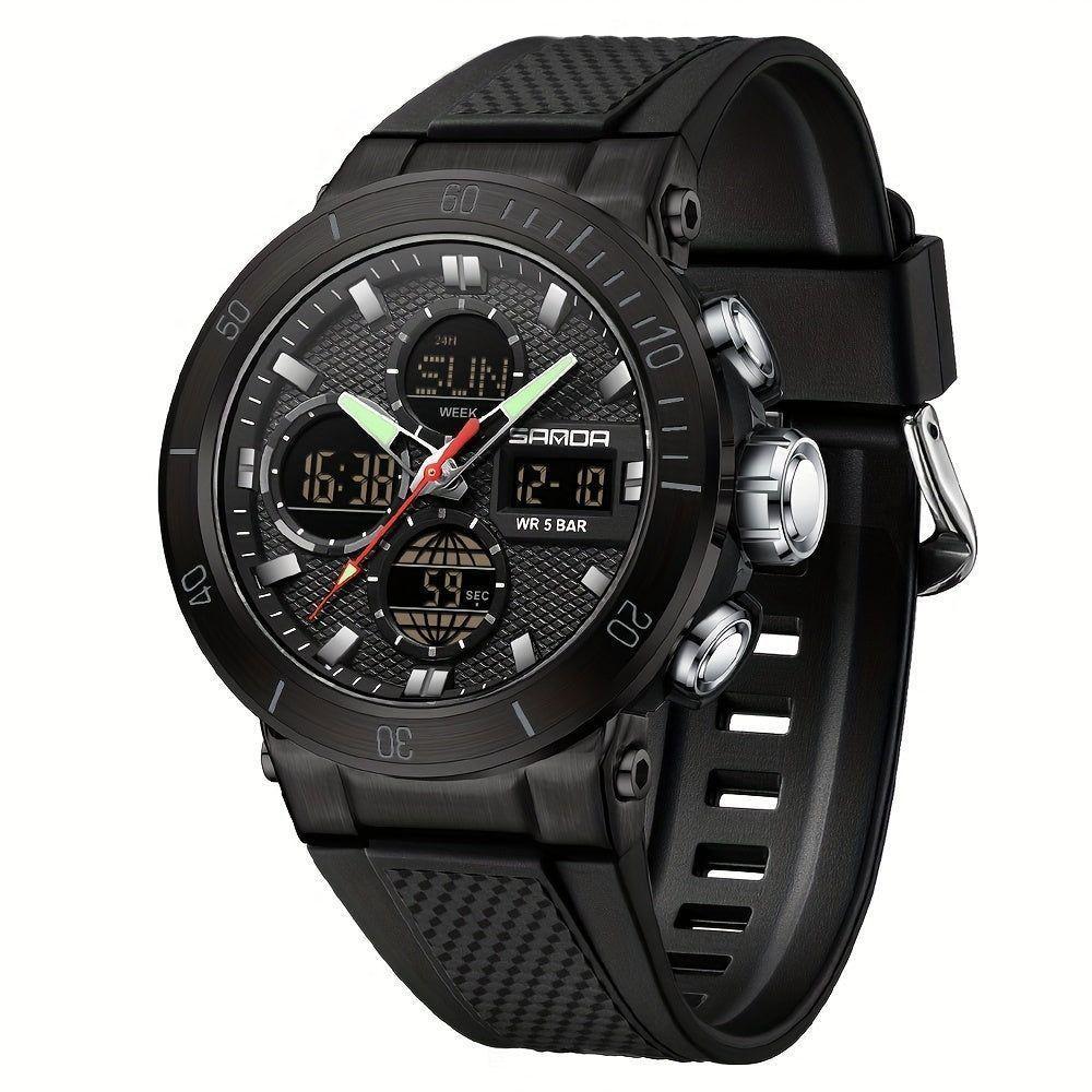Relógio De Pulso Esportivo Masculino De Moda Com Display Duplo, Alarme Preto Completo - 1