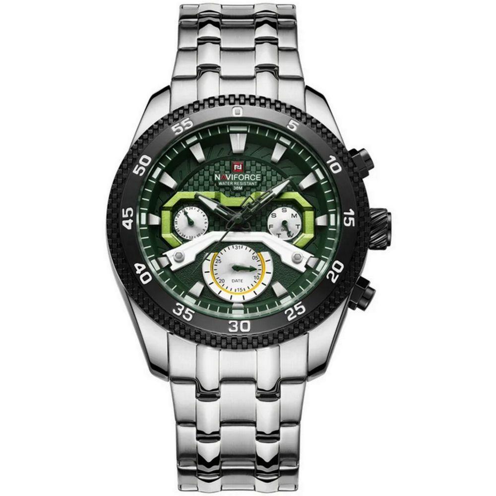Relógio De Pulso Masculino Com Cronógrafo Mostrador Luminoso Impermeável Verde Prata - 1