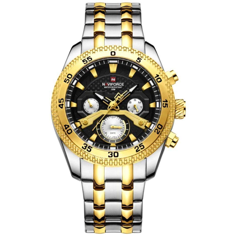 Relógio De Pulso Masculino Com Cronógrafo Mostrador Luminoso Impermeável Prata Dourado - 1