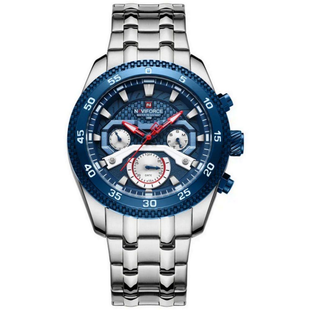 Relógio De Pulso Masculino Com Cronógrafo Mostrador Luminoso Impermeável Azul Prata - 1