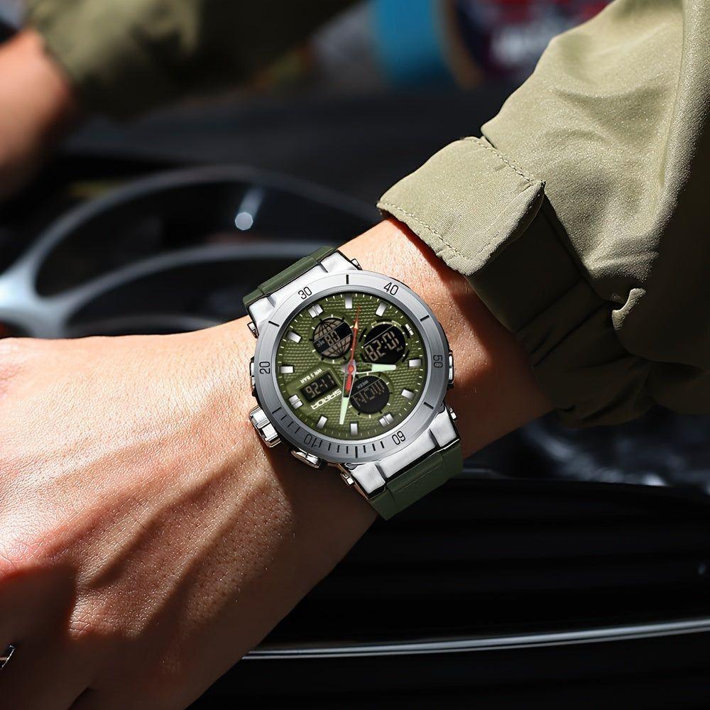Relógio De Pulso Esportivo Masculino De Moda Com Display Duplo, Alarme Preto Prateado - 2