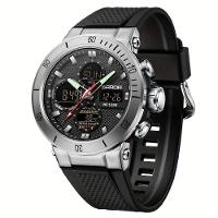 Relógio De Pulso Esportivo Masculino De Moda Com Display Duplo, Alarme Preto Prateado - 1