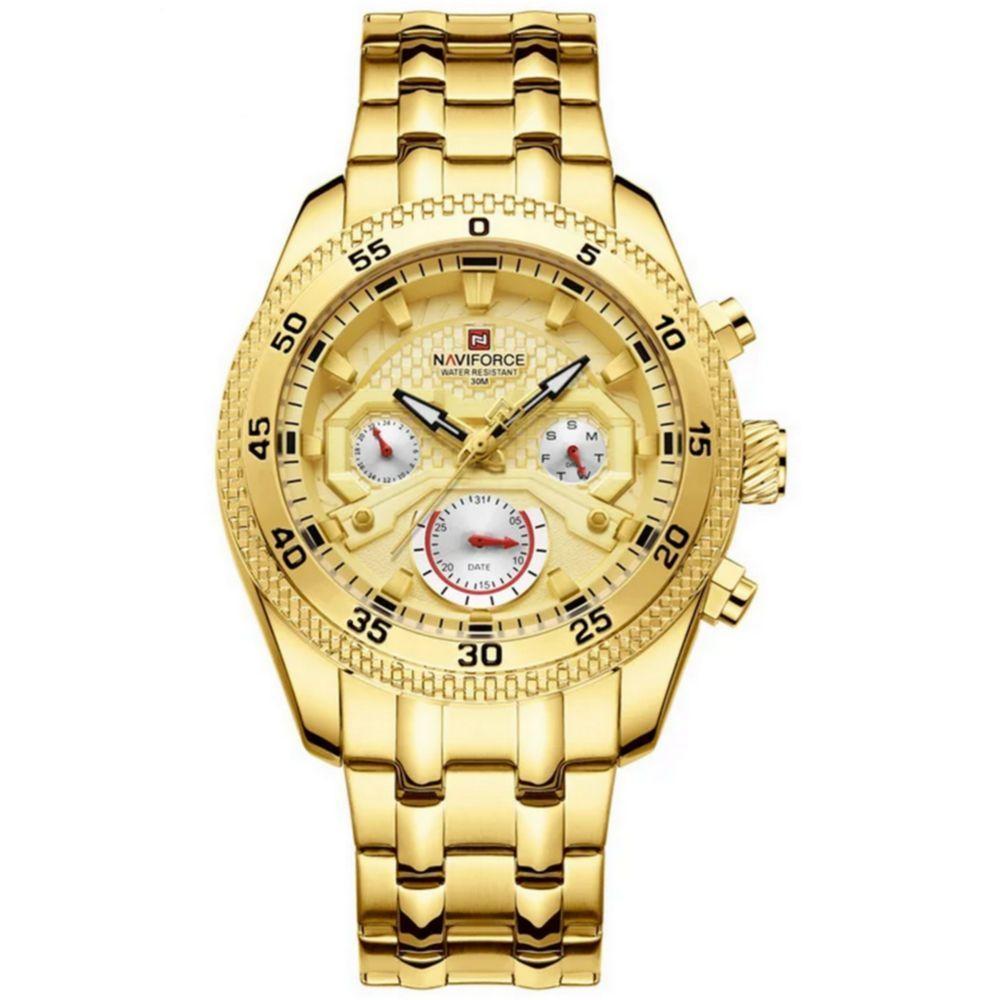 Relógio De Pulso Masculino Com Cronógrafo Mostrador Luminoso Impermeável Dourado - 1