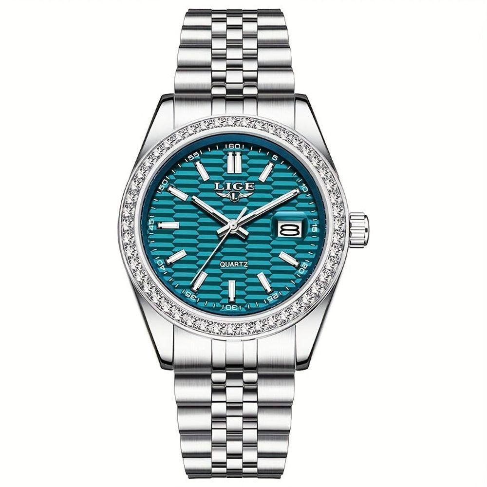 Relógio - Estilo Clássico, Mostrador Luminoso, Pulseira De Aço Inoxidável Azul Claro - 1