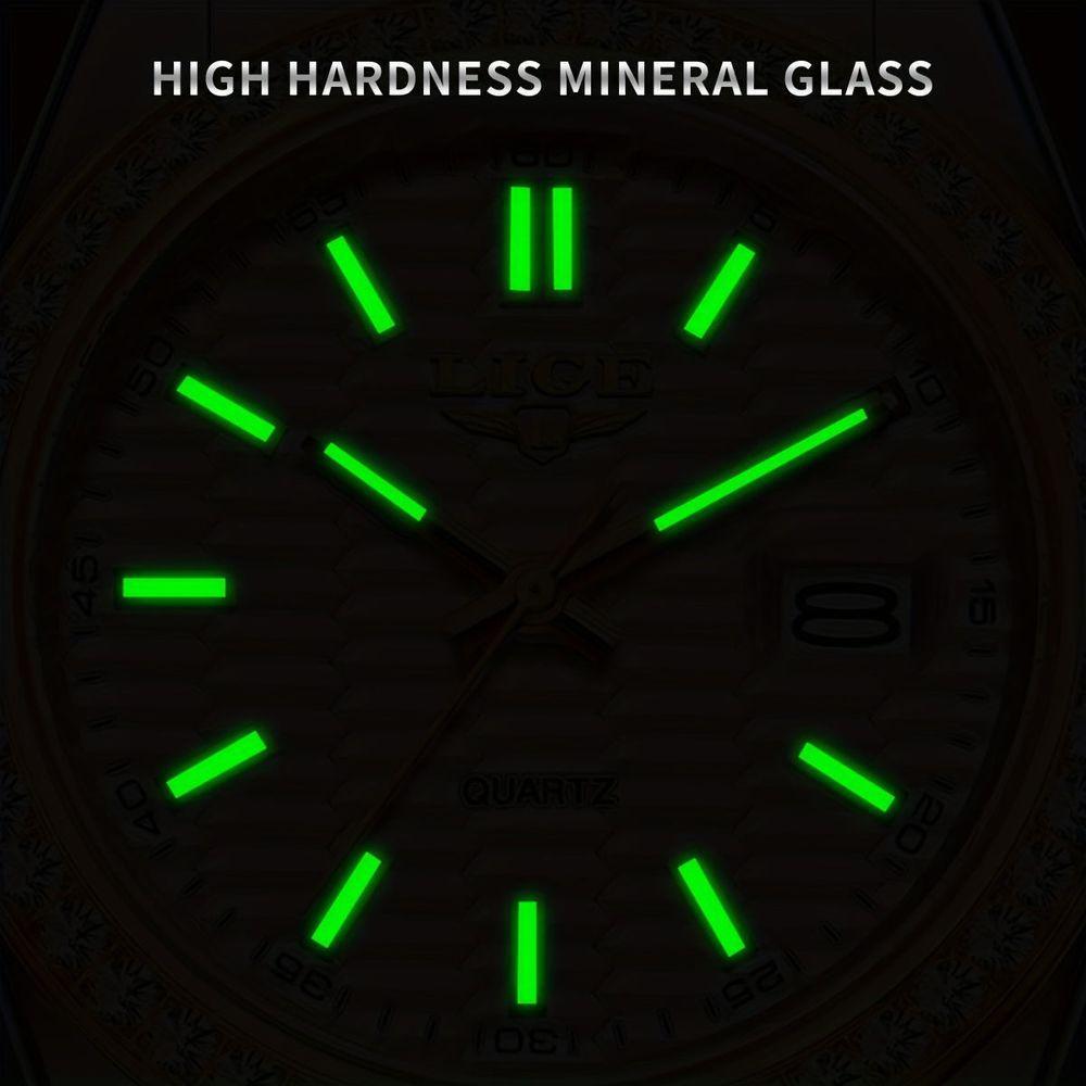 Relógio - Estilo Clássico, Mostrador Luminoso, Pulseira De Aço Inoxidável Azul Claro - 2