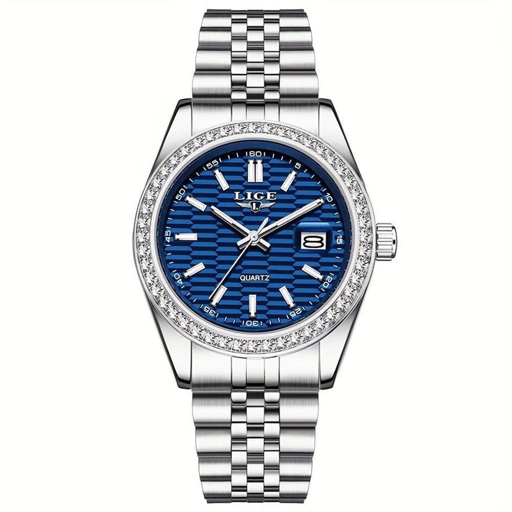 Relógio - Estilo Clássico, Mostrador Luminoso, Pulseira De Aço Inoxidável Azul Prateado - 1