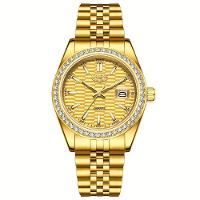 Relógio - Estilo Clássico, Mostrador Luminoso, Pulseira De Aço Inoxidável Dourado - 1
