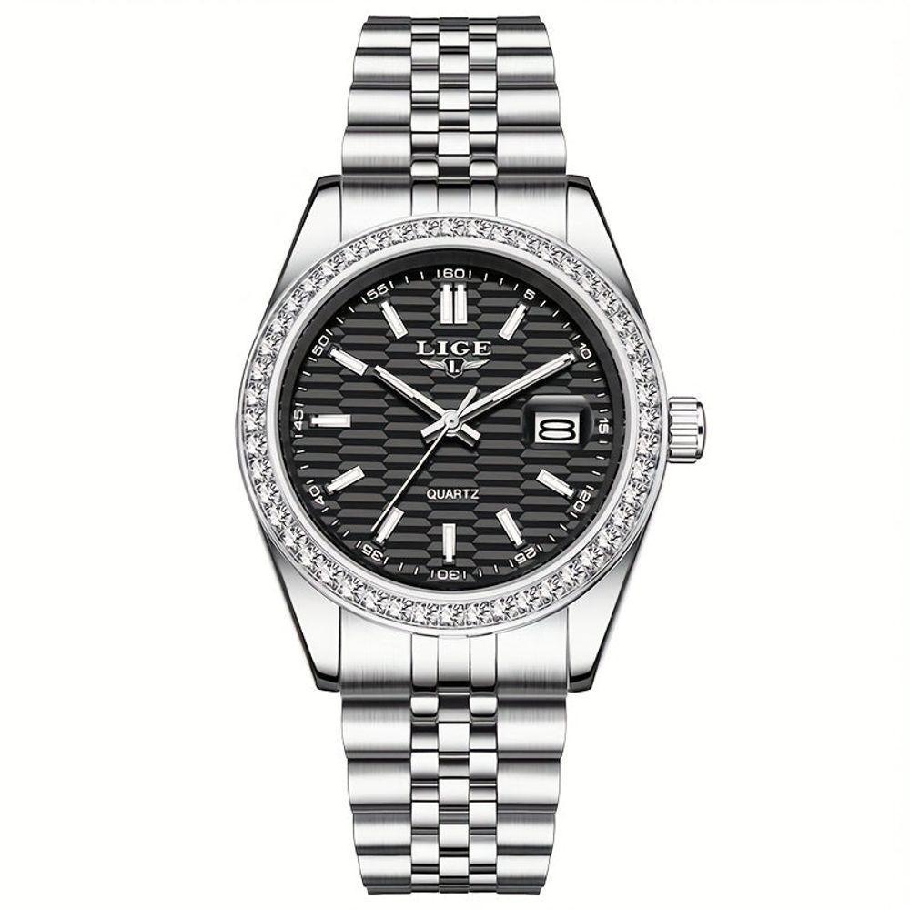 Relógio - Estilo Clássico, Mostrador Luminoso, Pulseira De Aço Inoxidável Preto - 1