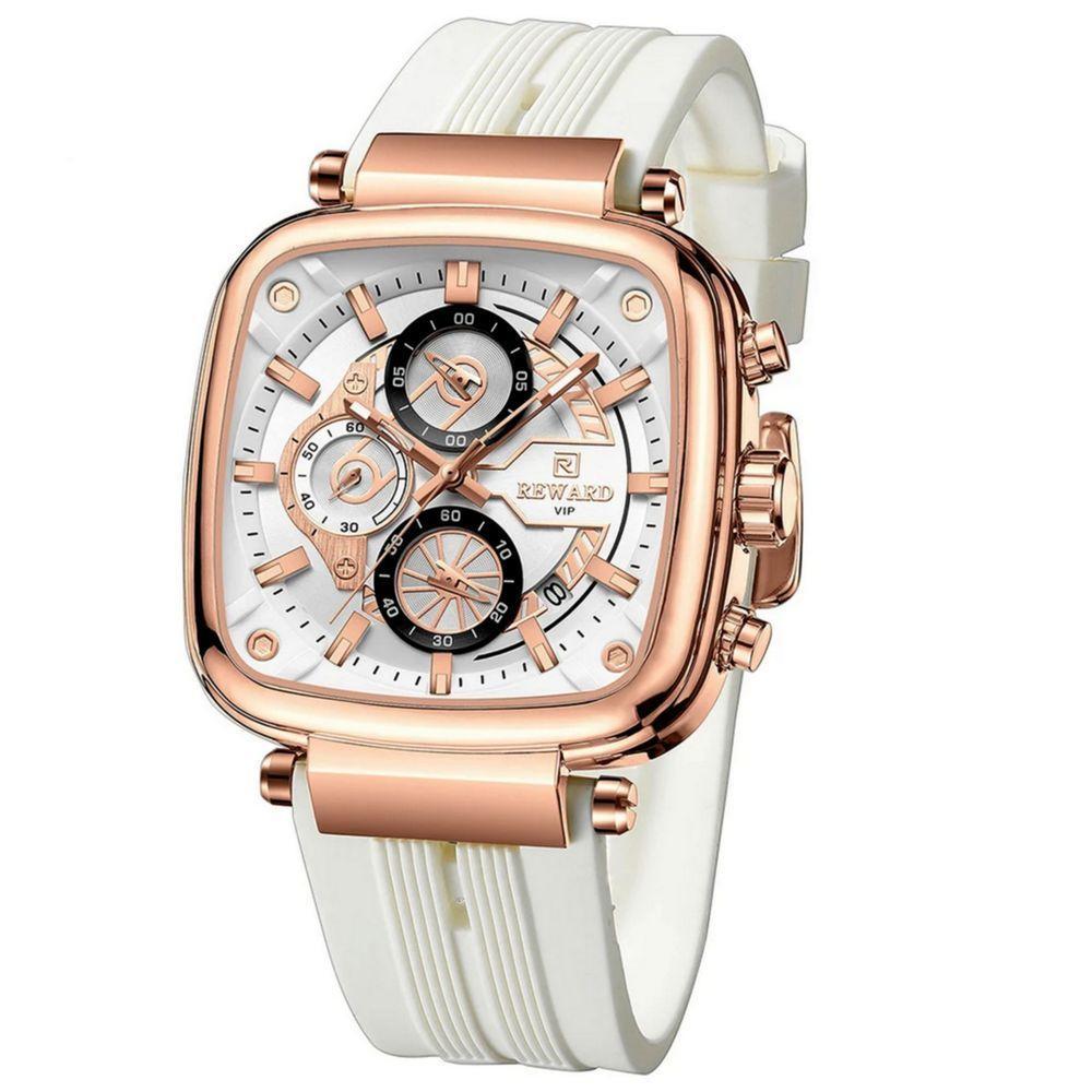 Relógio Masculino De Pulso Design Esportivo à Prova D´agua Branco Dourado - 1