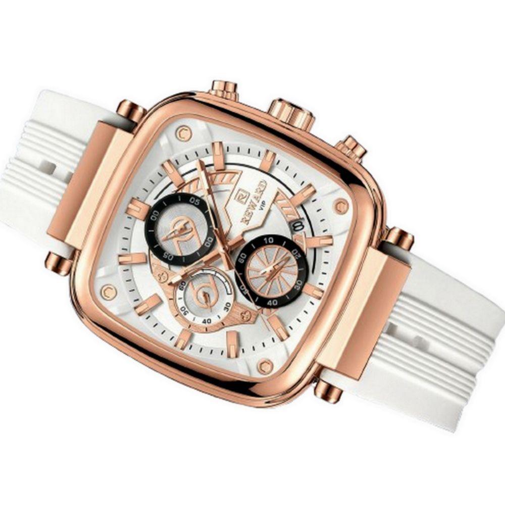 Relógio Masculino De Pulso Design Esportivo à Prova D´agua Branco Dourado - 2