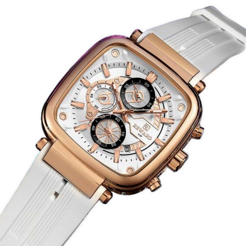 Relógio Masculino De Pulso Design Esportivo à Prova D´agua Branco Dourado - 3