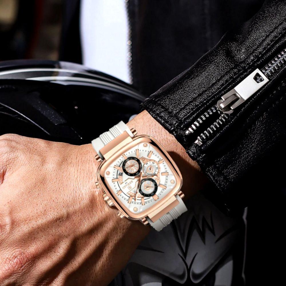 Relógio Masculino De Pulso Design Esportivo à Prova D´agua Branco Dourado - 4