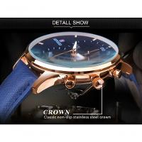 Relógio Preto Dourado De Luxo - Cronômetro Com Pulseira De Couro Rosa Dourado Azul - 4