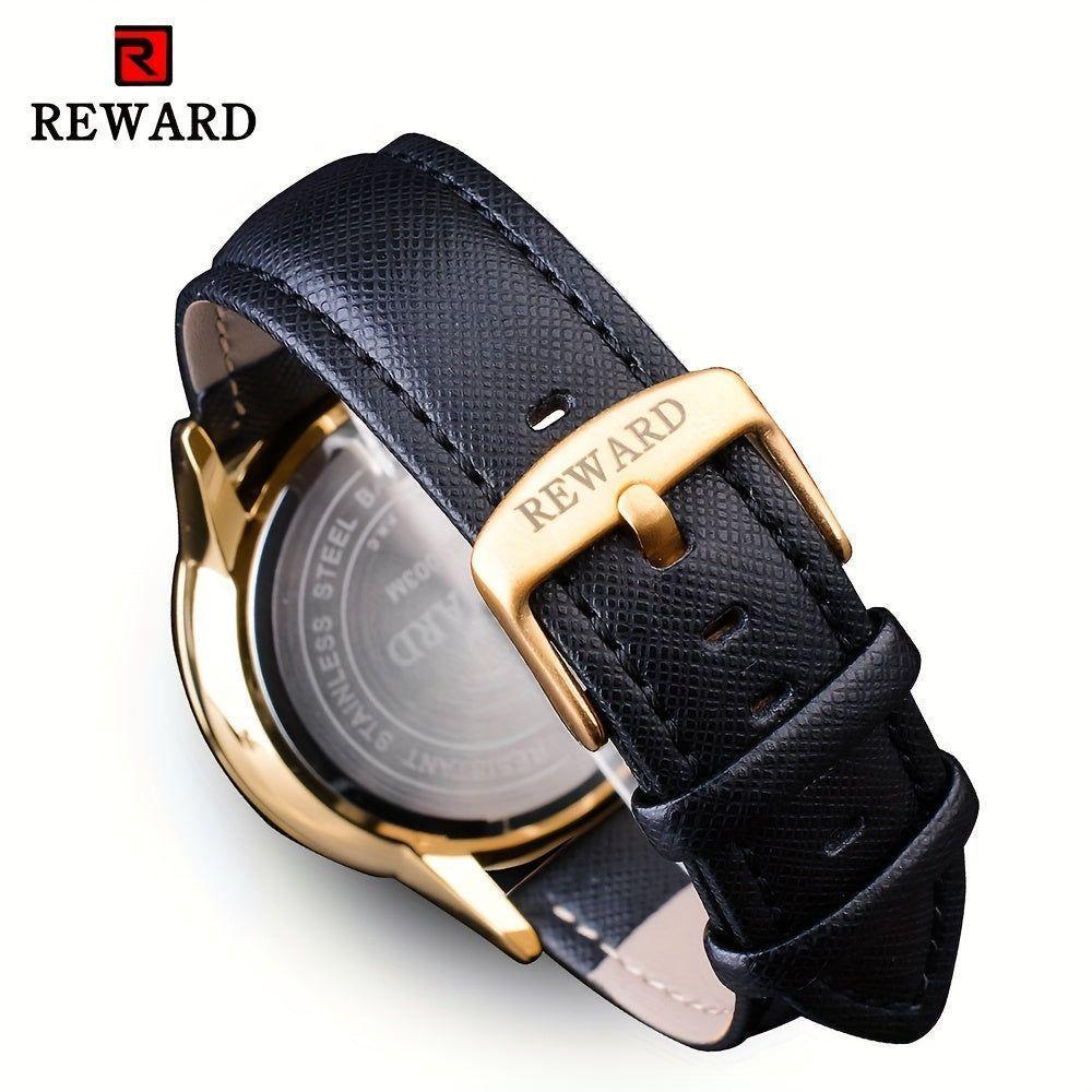 Relógio Preto Dourado De Luxo - Cronômetro Com Pulseira De Couro Dourado - 6