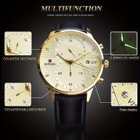 Relógio Preto Dourado De Luxo - Cronômetro Com Pulseira De Couro Dourado - 5