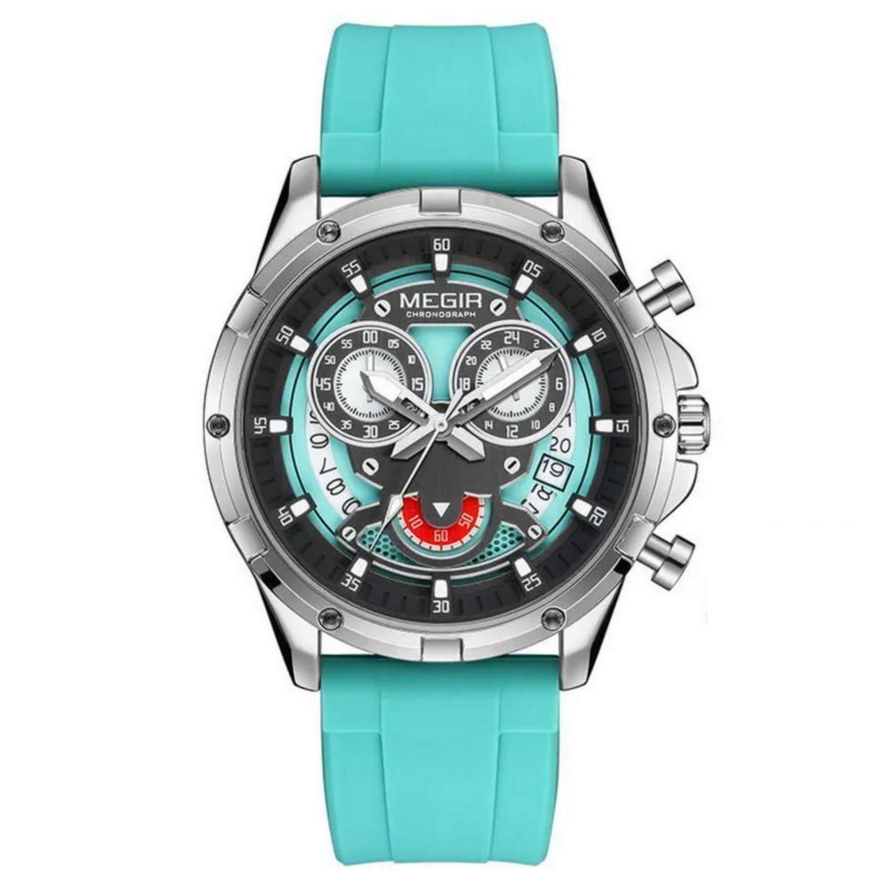 Relógio De Quartzo Masculino Com Pulseira De Silicone Esportivo A Prova D´agua Azul Claro - 1