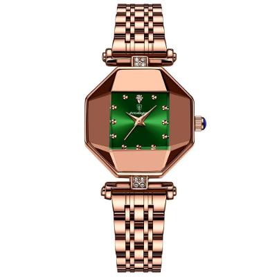 Relógio Feminino De Quartzo Casual Design Criativo Em Aço Inoxidável à Prova D´agua Verde Dourado