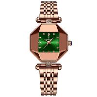 Relógio Feminino De Quartzo Casual Design Criativo Em Aço Inoxidável à Prova D´agua Verde Dourado - 1