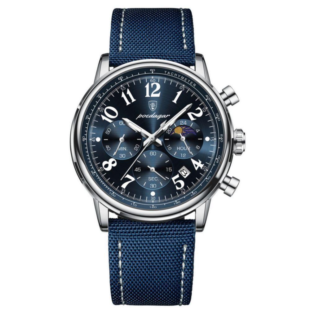 Relógio Esportivo Militar Masculino à Prova D'agua Quartzo Multifuncional Azul Prata - 1