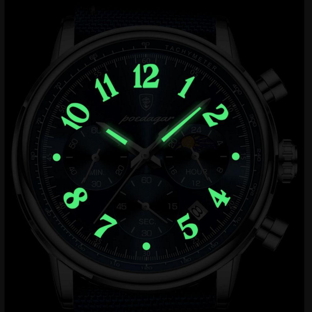 Relógio Esportivo Militar Masculino à Prova D'agua Quartzo Multifuncional Azul Prata - 2