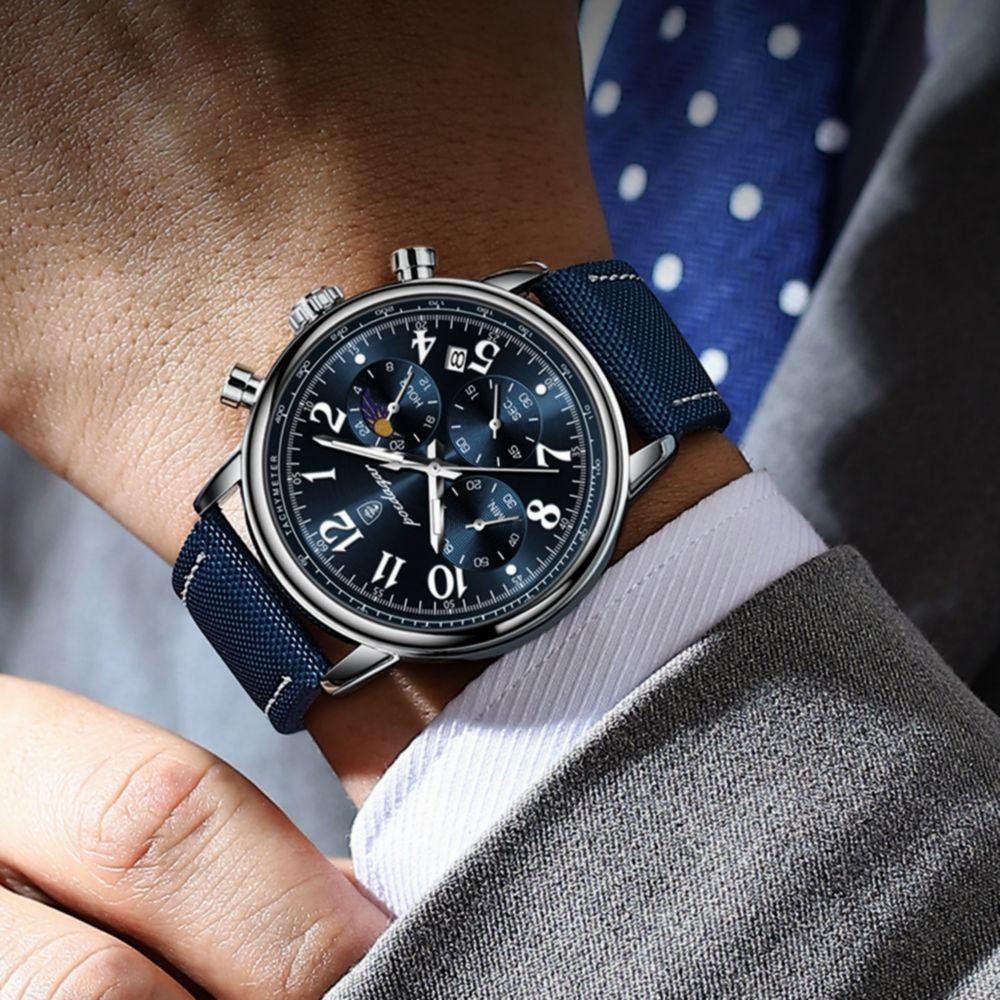 Relógio Esportivo Militar Masculino à Prova D'agua Quartzo Multifuncional Azul Prata - 3
