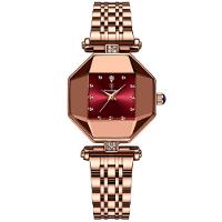 Relógio Feminino De Quartzo Casual Design Criativo Em Aço Inoxidável à Prova D´agua Vermelho Dourado - 1