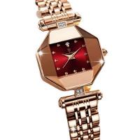 Relógio Feminino De Quartzo Casual Design Criativo Em Aço Inoxidável à Prova D´agua Vermelho Dourado - 2