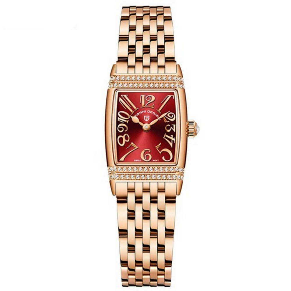 Relógio Feminino Quartzo Design Fino Elegante Com Strass Em Aço Inoxidavel Impermavel Vermelho Dourado - 2