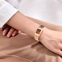 Relógio Feminino Quartzo Design Fino Elegante Com Strass Em Aço Inoxidavel Impermavel Vermelho Dourado - 5