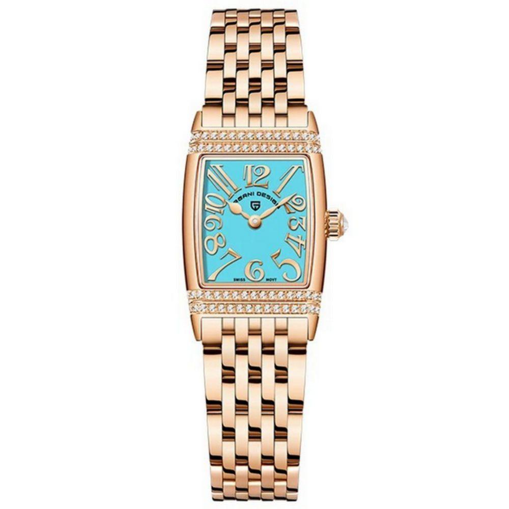 Relógio Feminino Quartzo Design Fino Elegante Com Strass Em Aço Inoxidavel Impermavel Azul Dourado - 2