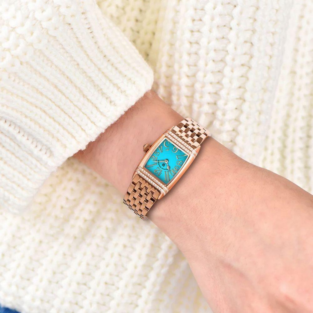 Relógio Feminino Quartzo Design Fino Elegante Com Strass Em Aço Inoxidavel Impermavel Azul Dourado - 6