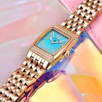 Relógio Feminino Quartzo Design Fino Elegante Com Strass Em Aço Inoxidavel Impermavel Azul Dourado