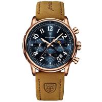 Relógio Esportivo Militar Masculino à Prova D'agua Quartzo Multifuncional Azul Dourado - 1