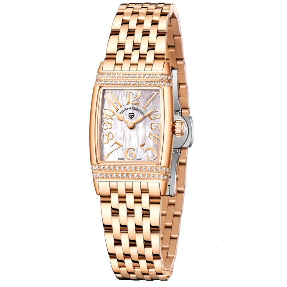 Relógio Feminino Quartzo Design Fino Elegante Com Strass Em Aço Inoxidavel Impermavel Branco Dourado - 1