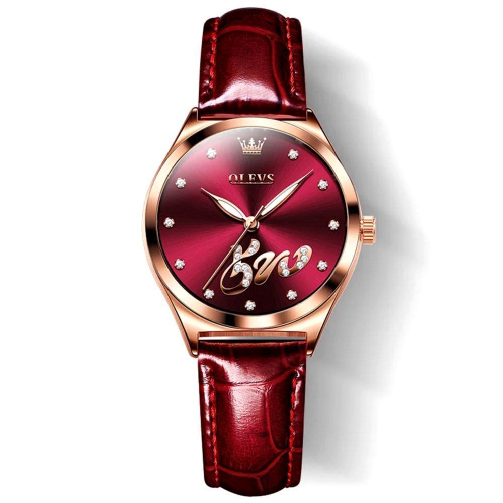Relógio Feminino Intense Com Strass De Quartzo Impermeável 30m Vermelho Escuro - 1