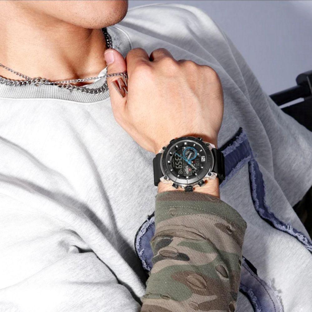 Relógio De Pulso Esportivo Masculino Display Duplo Multifuncional Digital A Prova D´agua Prata - 2