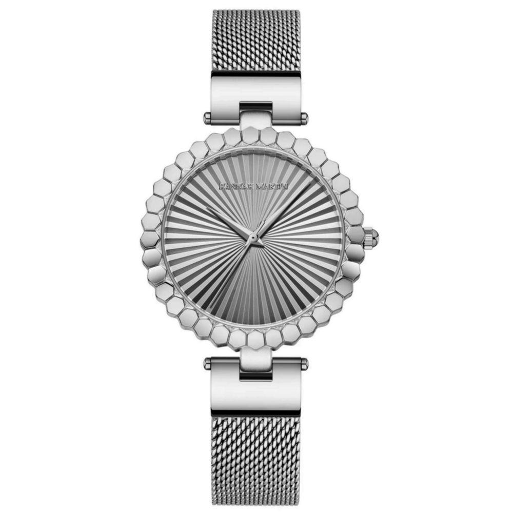 Relógio Feminino Movimento Quartzo Pulseira Em Malha De Aço Inoxidável Casual Prateado - 1