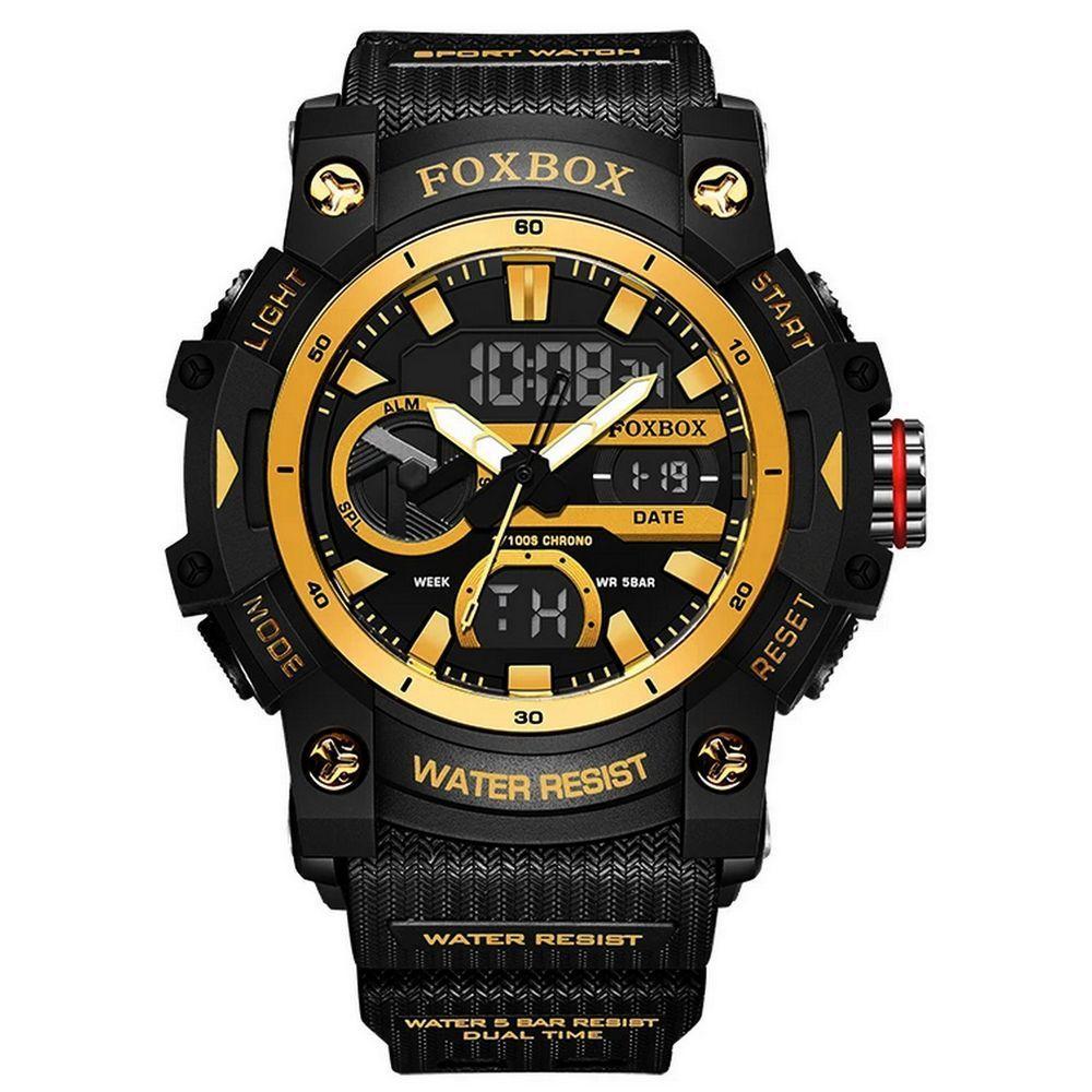 Relógio De Quartzo Masculino Esportivo Digital Led 5atm A Prova D´agua Preto Dourado - 1