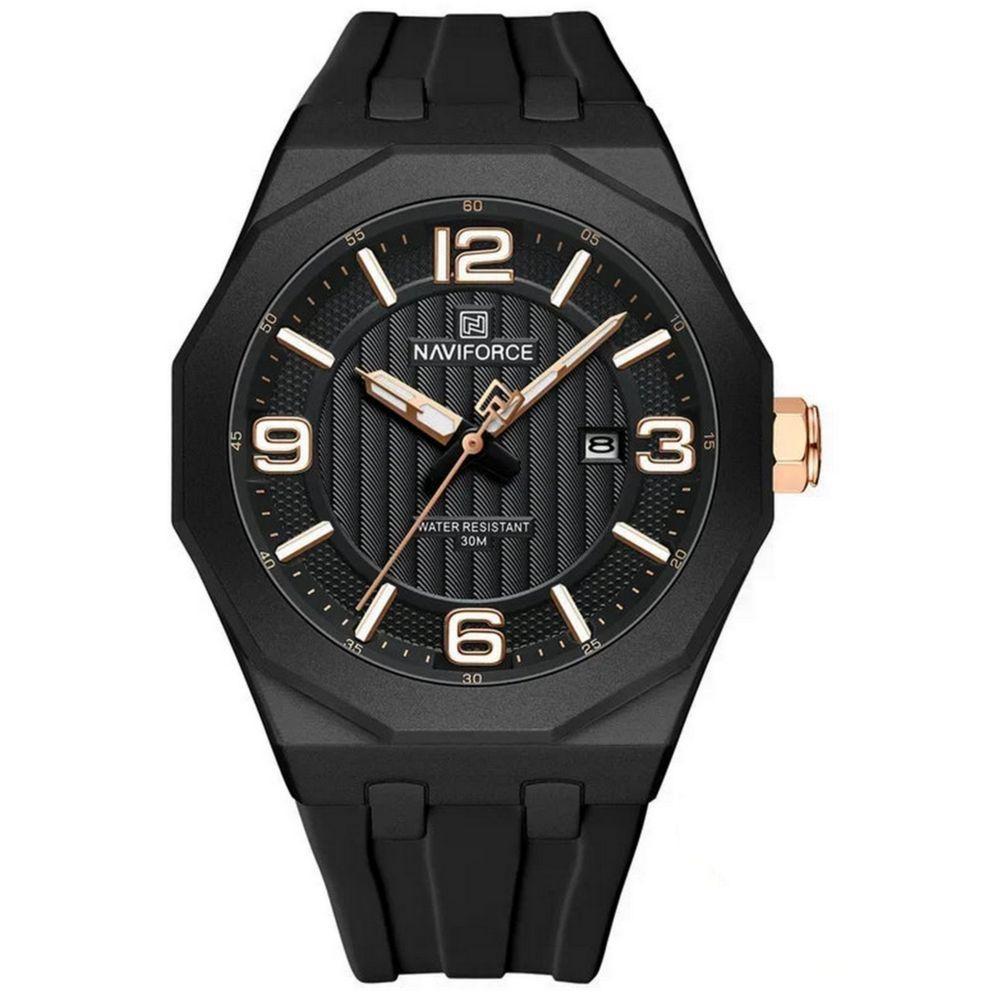 Relógio Para Homem Pulseira De Silicone 3atm Resistente à água Data Automática Preto Dourado - 1