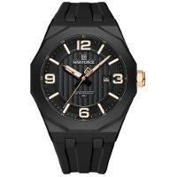 Relógio Para Homem Pulseira De Silicone 3atm Resistente à água Data Automática Preto Dourado - 1