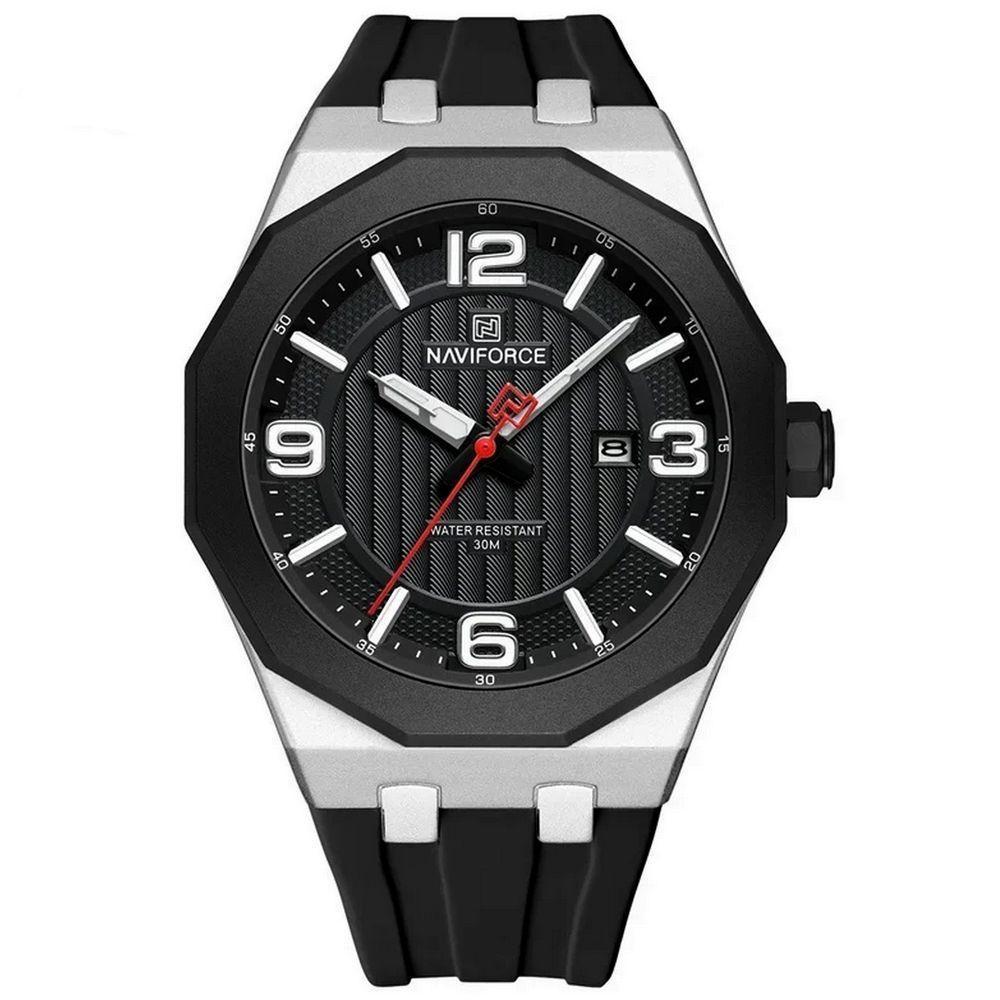 Relógio Para Homem Pulseira De Silicone 3atm Resistente à água Data Automática Preto Prata - 1