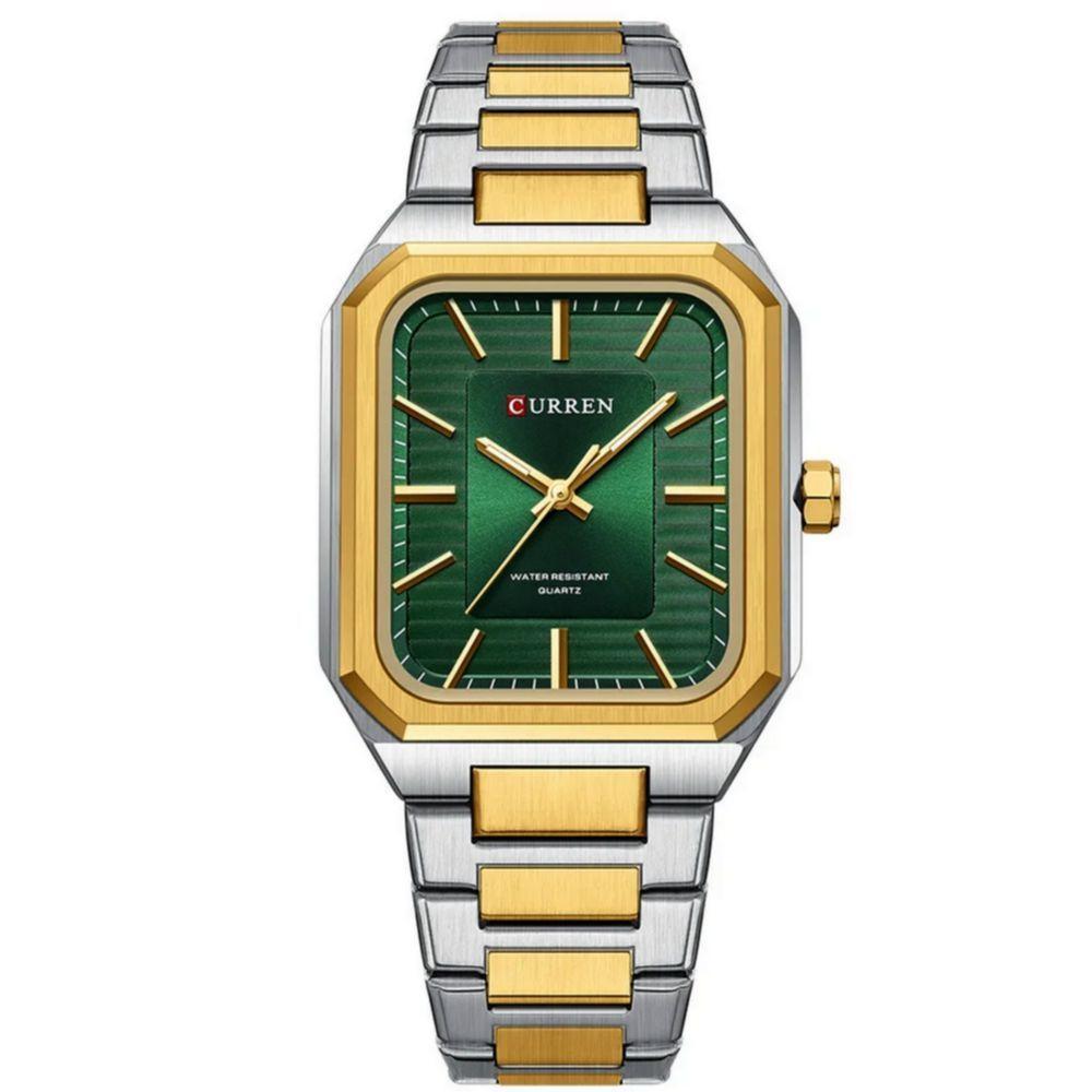 Relógio Masculino Em Aço Inoxidável De Quartzo Casual Impermavel 3atm Verde Dourado - 1
