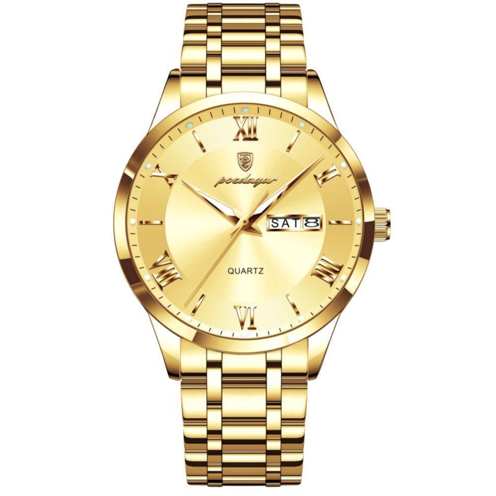 Relógio Masculino Analógico Quartzo á Prova D´agua Em Aço Inoxidável Dourado - 1