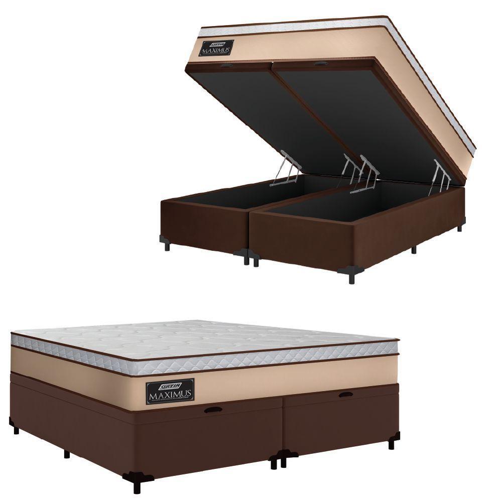 Cama Box Baú Casal Queen Gazin Colchão Molas Ensacadas 158x198x65cm Maximus Bege/marrom - 1