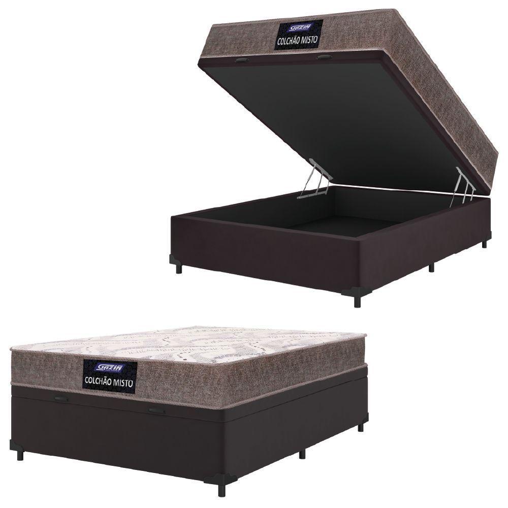 Cama Box Baú Casal Gazin Colchão Com Espuma 138x188x58cm Camboriú Marrom - 1