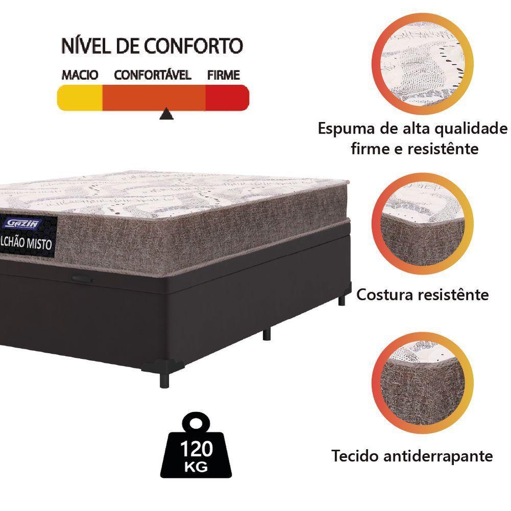 Cama Box Baú Casal Gazin Colchão Com Espuma 138x188x58cm Camboriú Marrom - 4