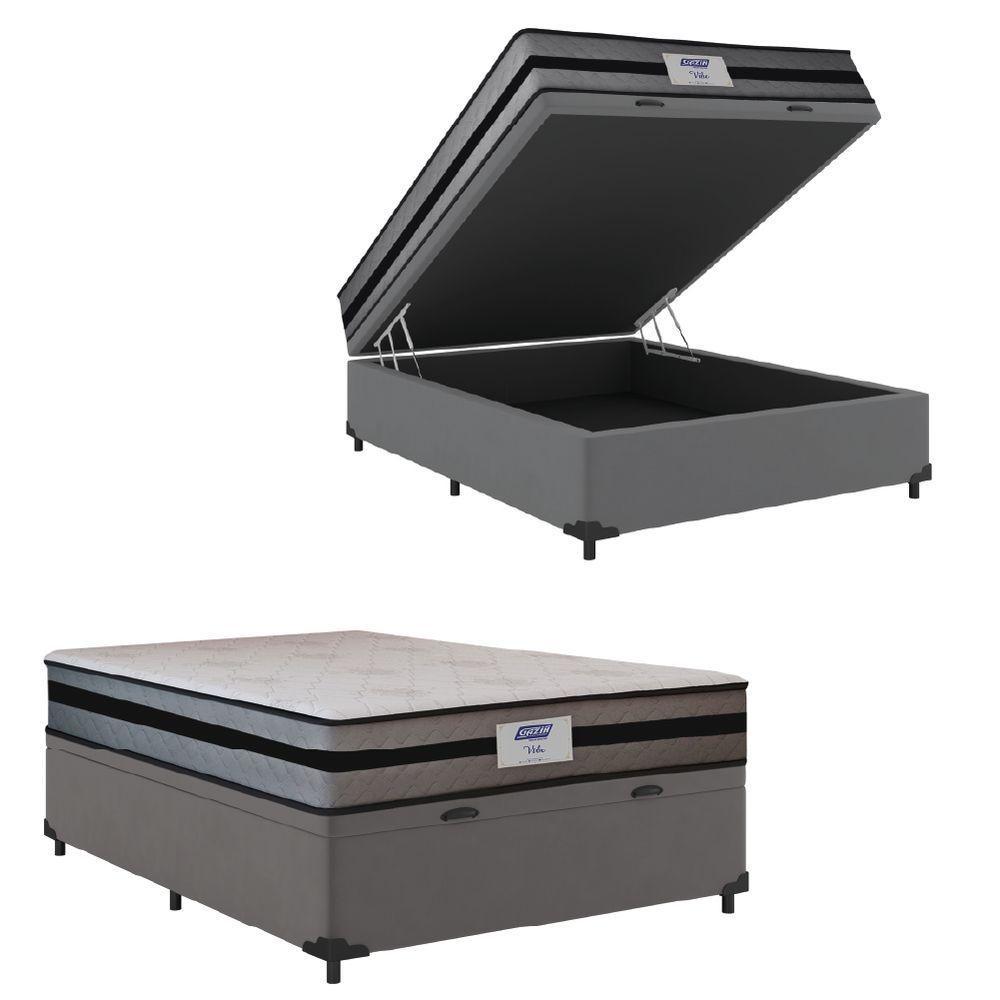 Cama Box Baú Casal Gazin Colchão Com Molas Ensacadas Vibe 138x188x63cm Cinza/preto - 1